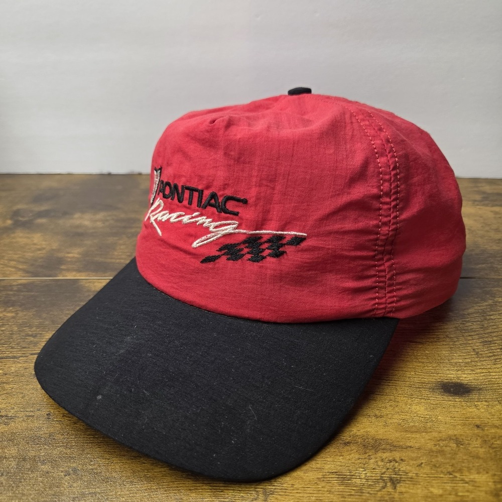 Vintage Pontiac Racing Snapback Hat Red Black Nylon Racing Cap NASCAR 90s - Picture 2 of 7